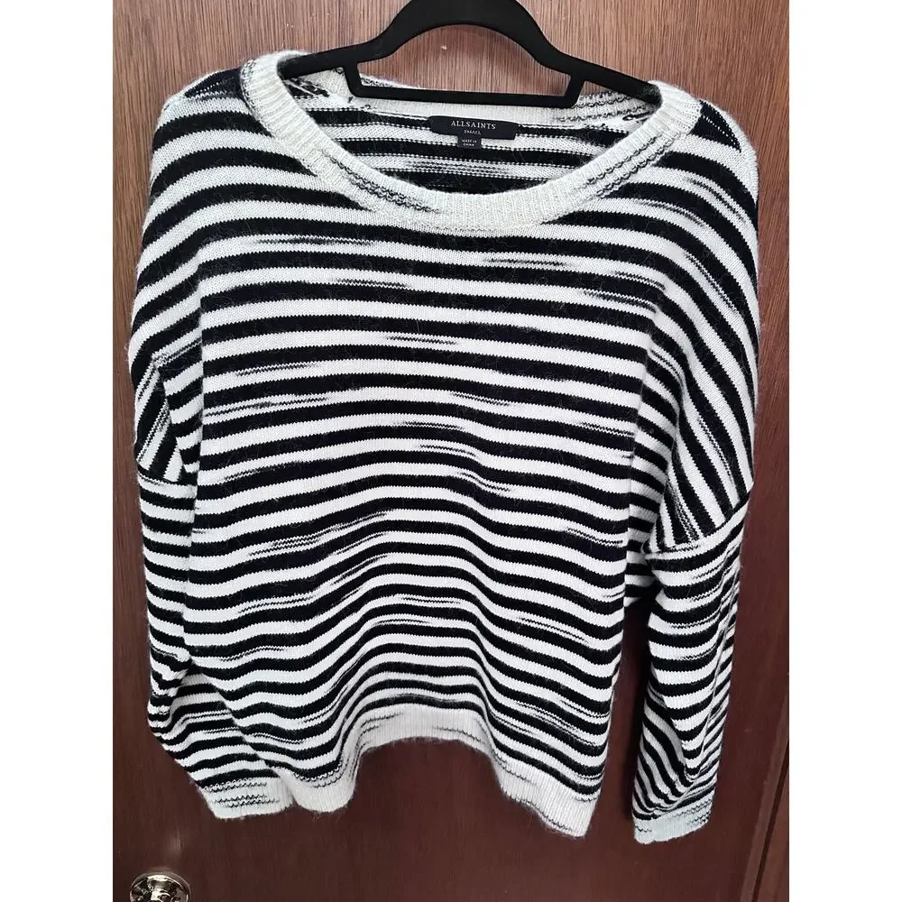 ALL SAINTS BLACK & WHITE OVERSIZED COTTON/ALPACA SWEATER; SIZE S - Picture 2 of 4